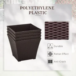 Outsunny Outdoor Planter Pack Of 4, Rattan Effect Plant Pots -Garden Tools Shop 399692 5