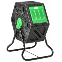 Outsunny 65L Compost Bin For Garden Rotating Compost Maker With Steel Legs And 48 Ventilation Openings