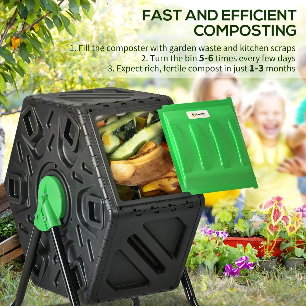 Outsunny 65L Compost Bin For Garden Rotating Compost Maker With Steel Legs And 48 Ventilation Openings 4 Outsunny 65L Compost Bin For Garden Rotating Compost Maker With Steel Legs And 48 Ventilation Openings - Image 4